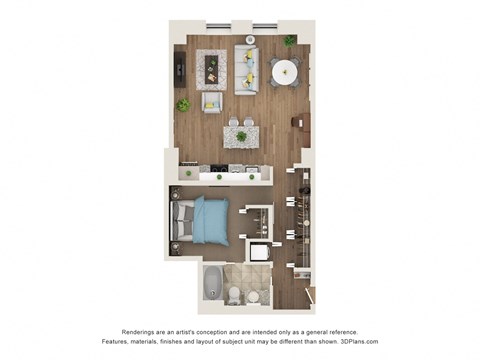 Floor plan for 1 bed, 1 bath, 825 sqft